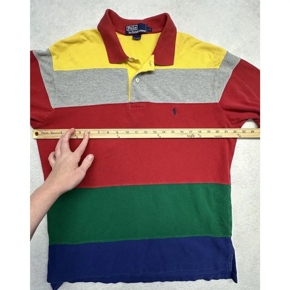 VINTAGE POLO RALPH LAUREN Men’s Size Large Color block Short Sleeves‎ Red Yellow
